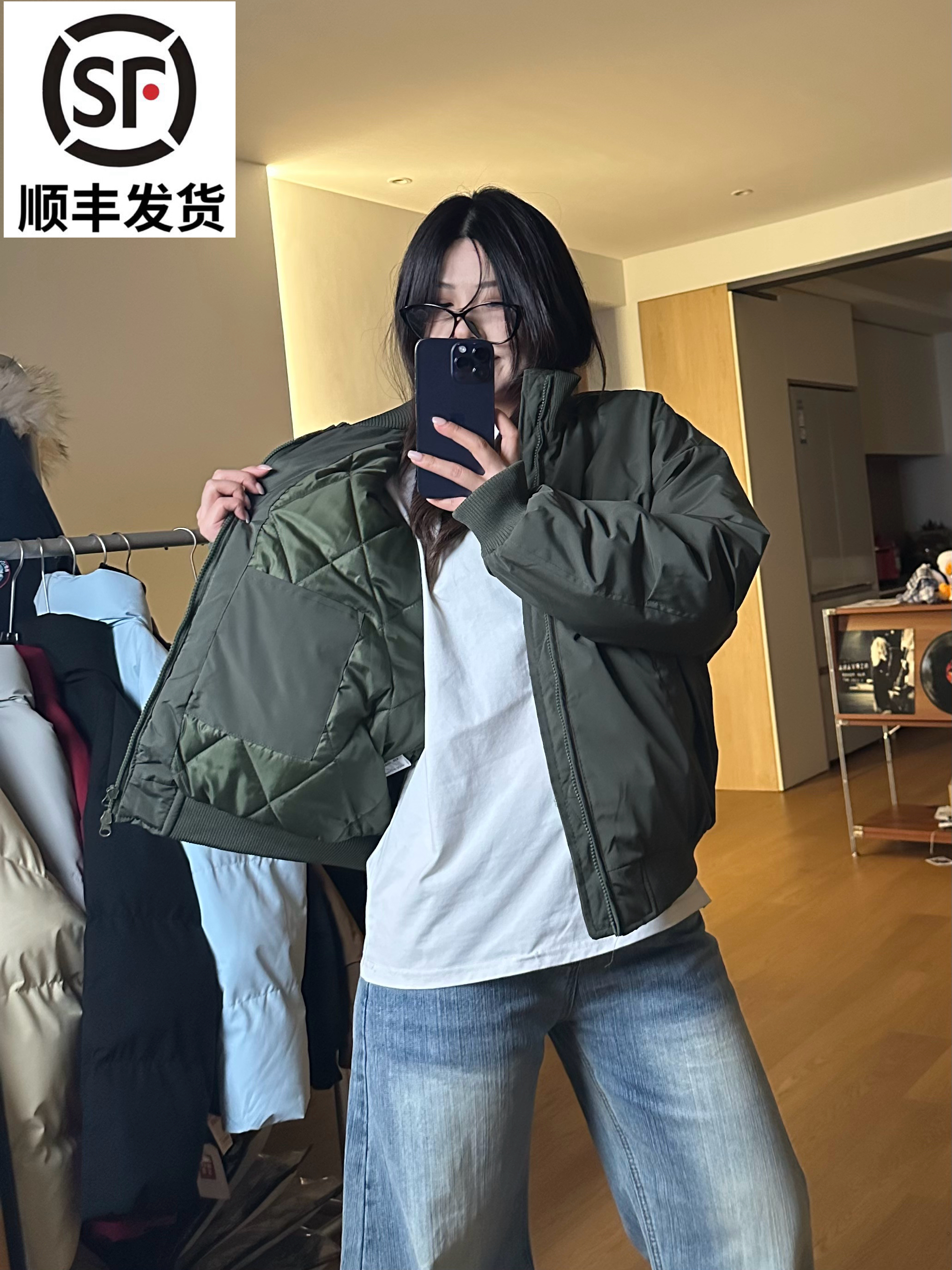 美式飞行服夹克棉服男女同款新款立领棒球服夹棉中性风宽松短外套