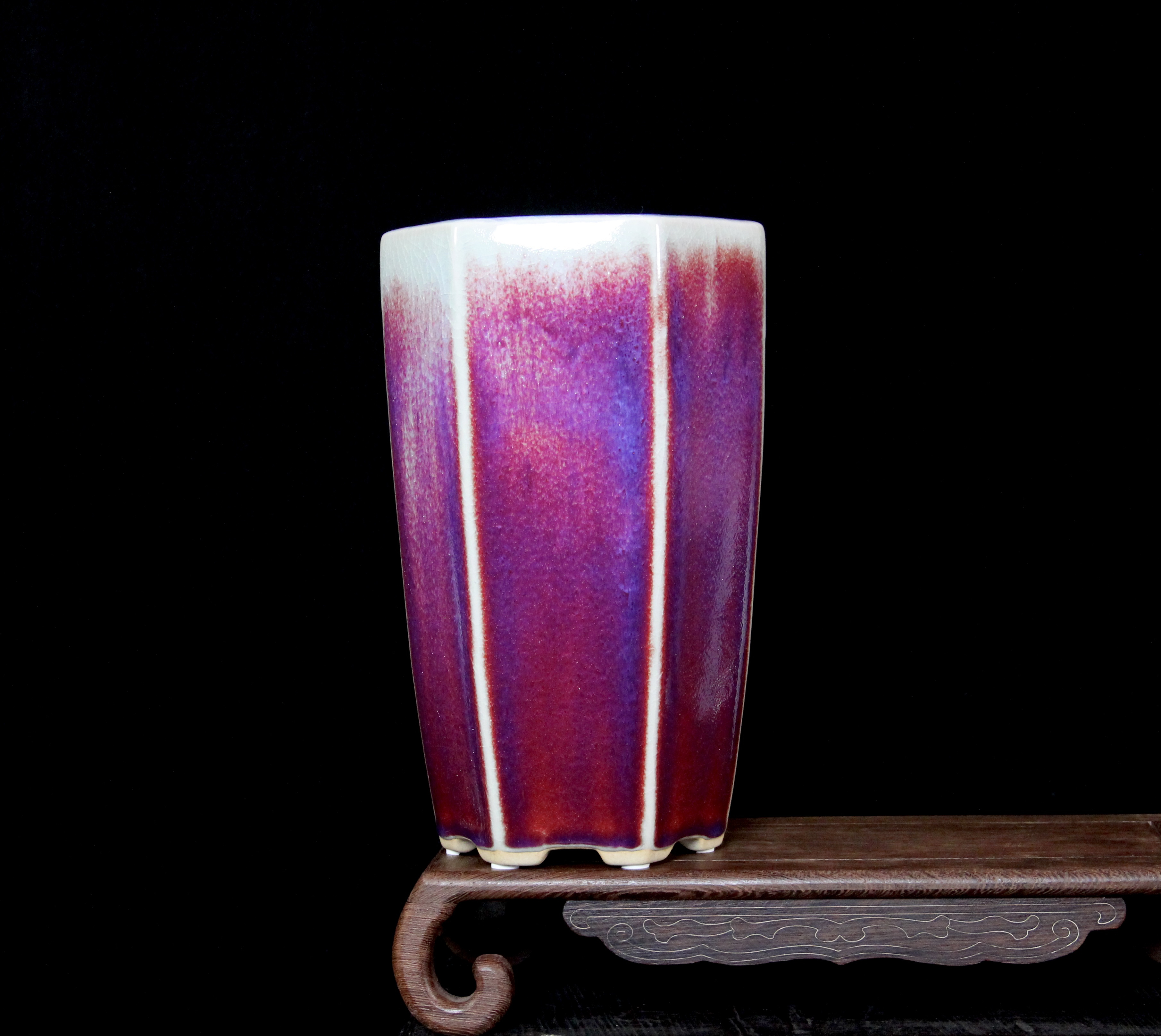 金火钧窑钧瓷原矿釉花器高21.3cm口径13.6cm。中式陶瓷家用简约