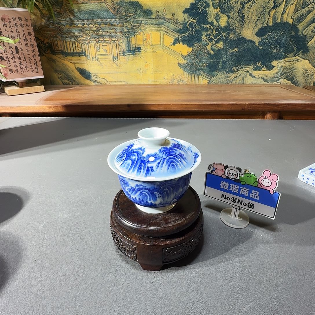 果***优泥塑盖碗手工手绘