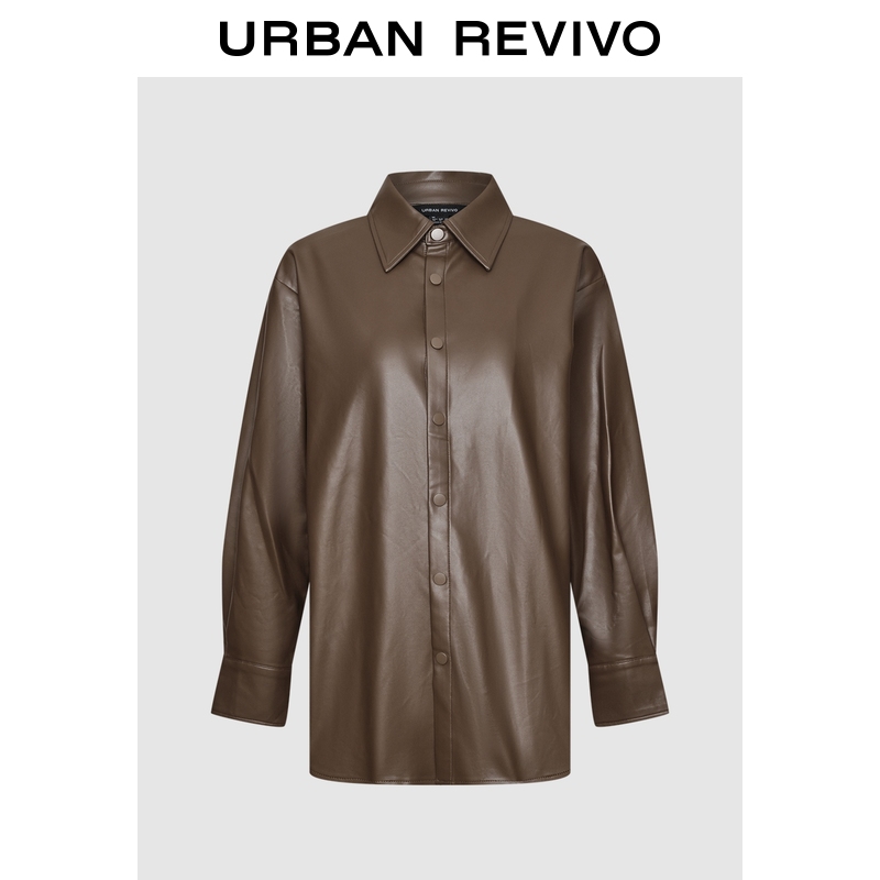 【秀场同款】UR2025秋季新款女装摩登PU宽松罩衫衬衫UWM250120