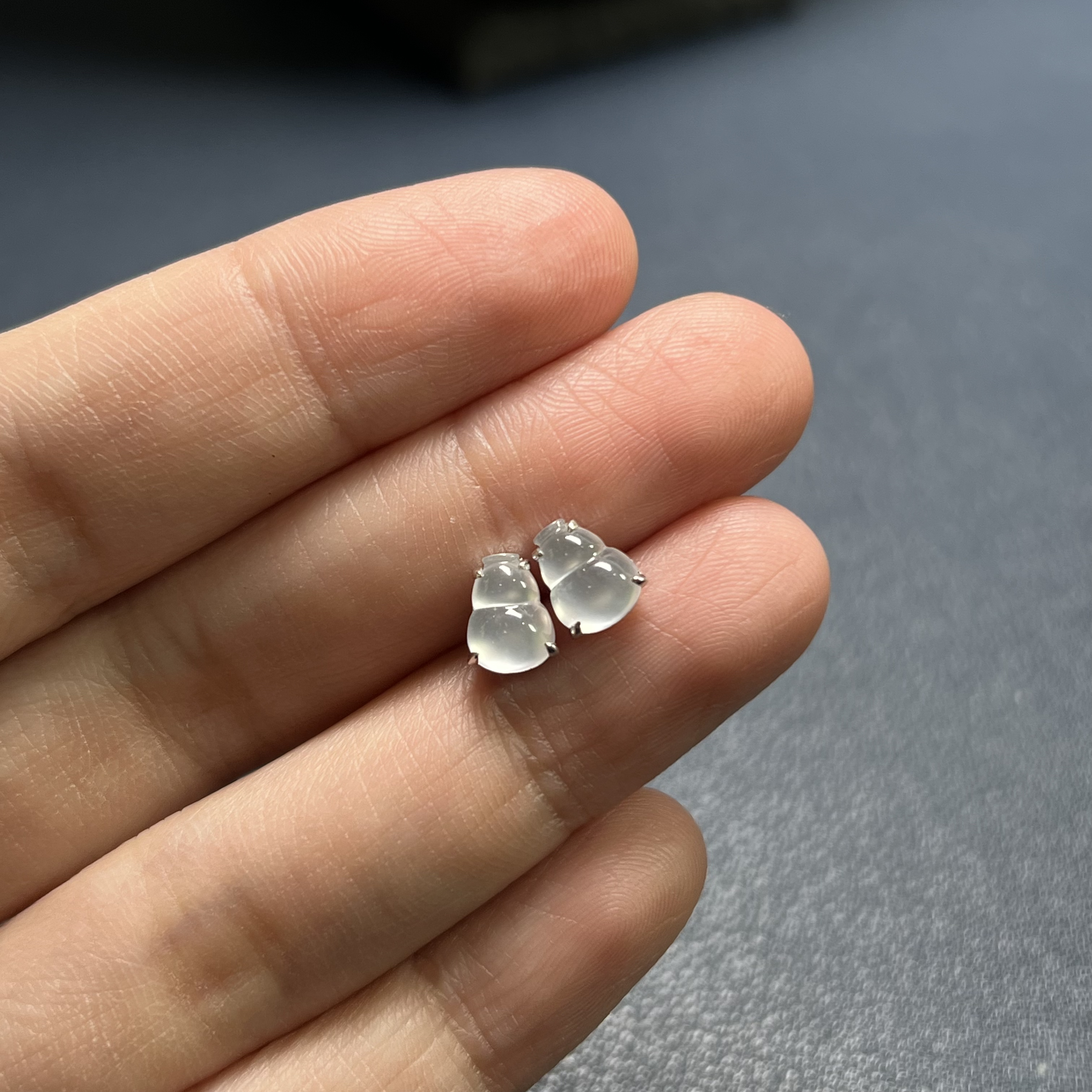 玻璃种白月光超白超钢葫芦耳钉取一7.4×5.7×2.9