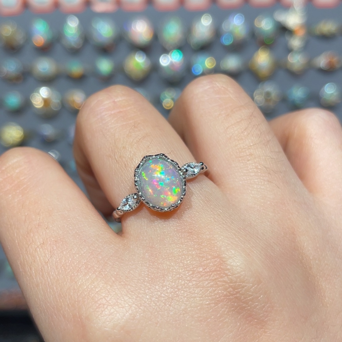 欧泊银S925镶嵌欧泊戒指