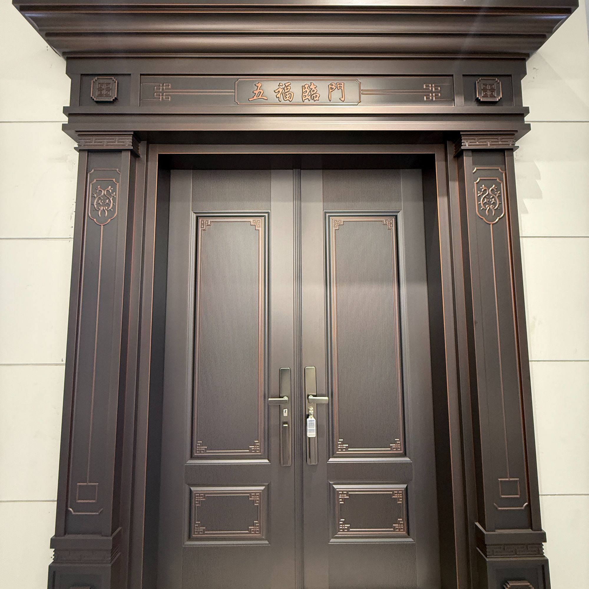 新款锌合金别墅大门家用双开门乡村自建房防盗进户门门吸