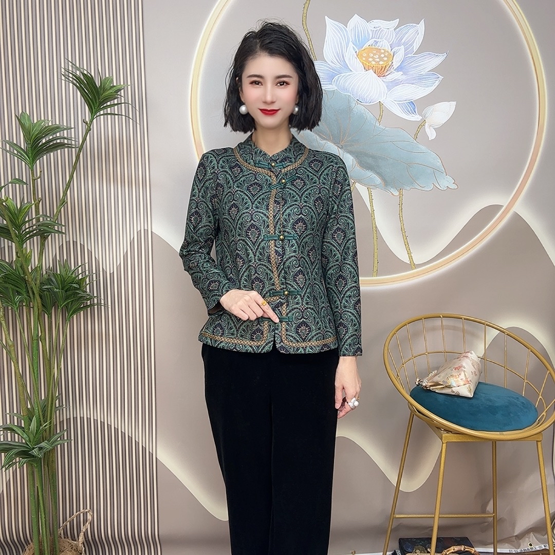 复古时尚新中式加绒开衫女装百搭中老年女装