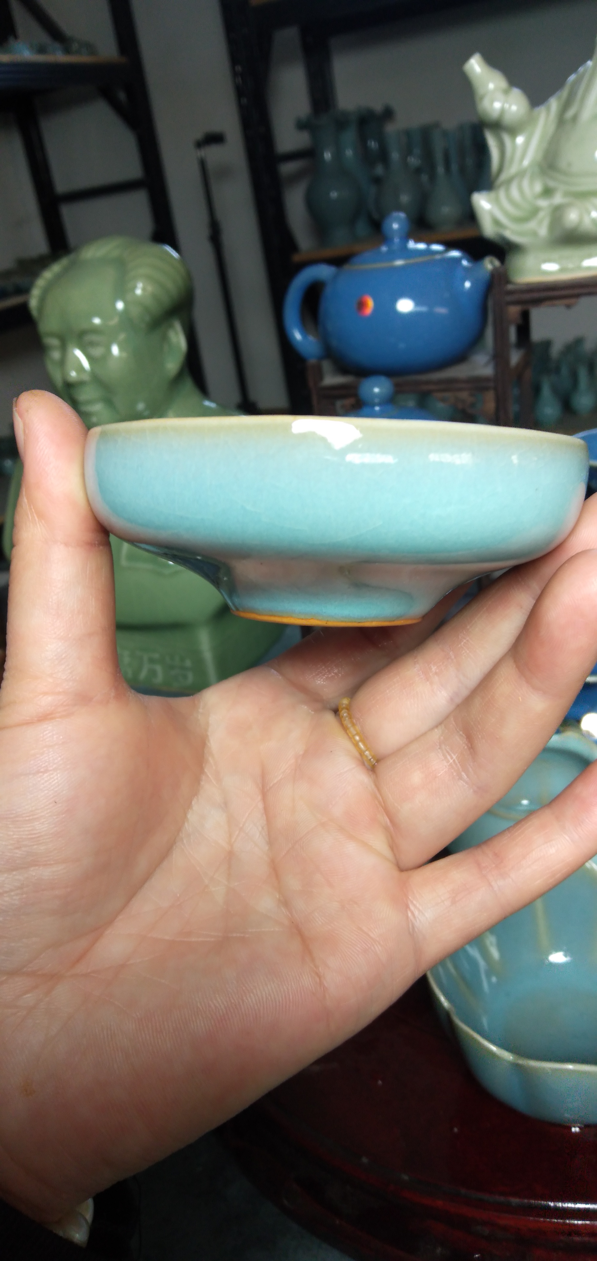 天青釉茶漏，郭遂工艺汝瓷