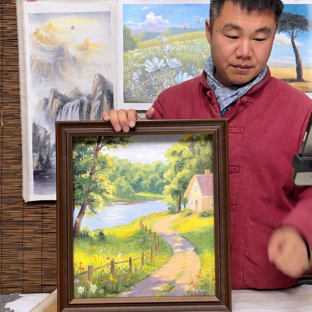 油画行路人小院绘画作品竞拍