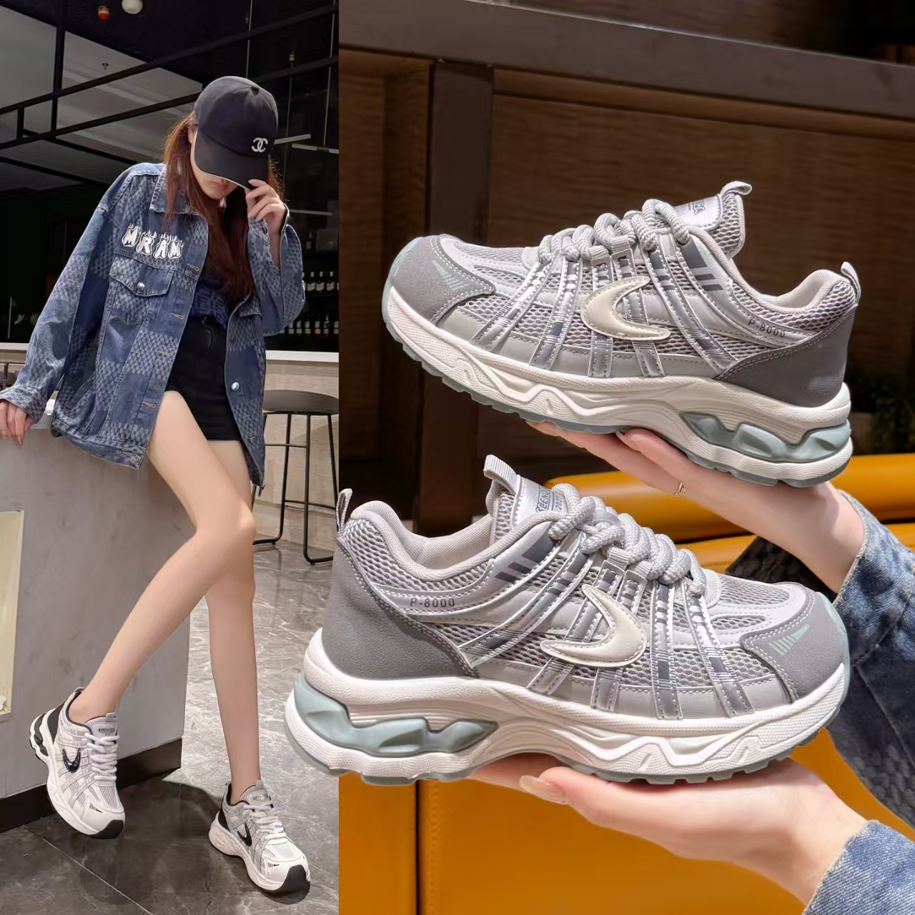 8871新款波浪底时尚百搭系带圆头老爹鞋