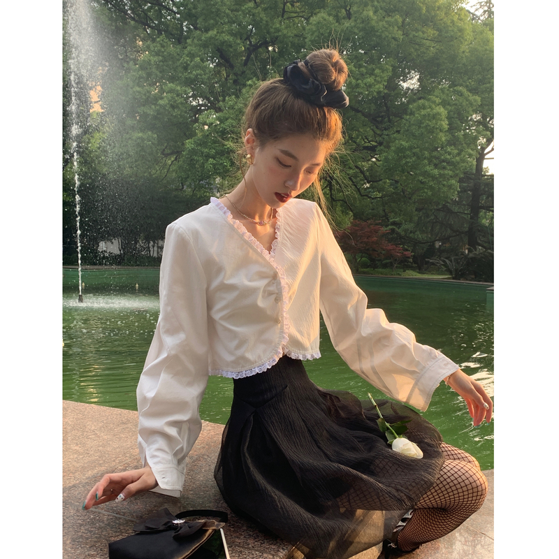 SourceWithU 经典赫本 黑色肌理感花苞高腰短裙女超仙气质半身裙