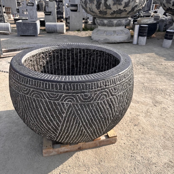 石雕鱼缸花盆庭院门海养鱼石缸天然青石水缸户外石材荷花缸仿古缸