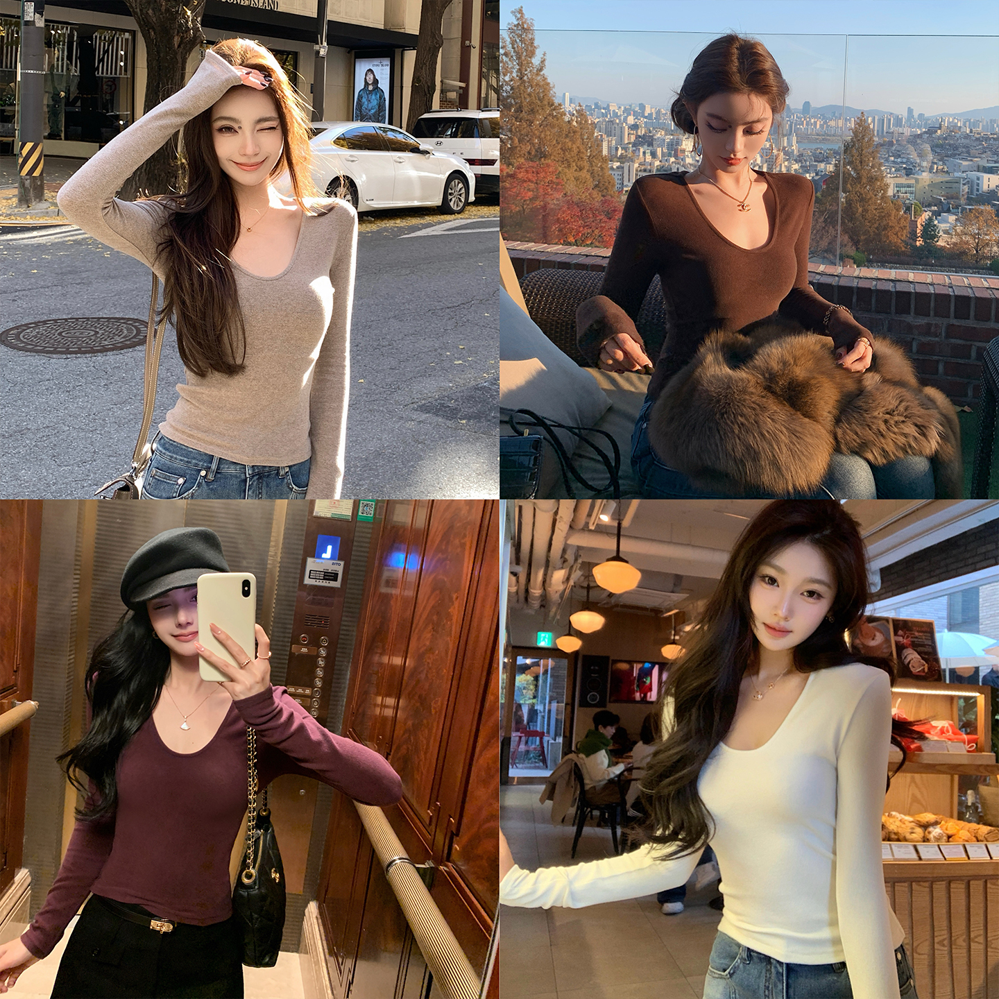 “纯欲U领打底衫”羊毛 必入纯欲风大U领纯色打底衫！