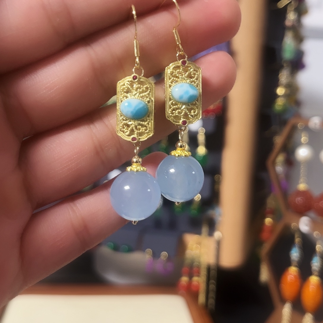 锆石纯铜925银耳饰