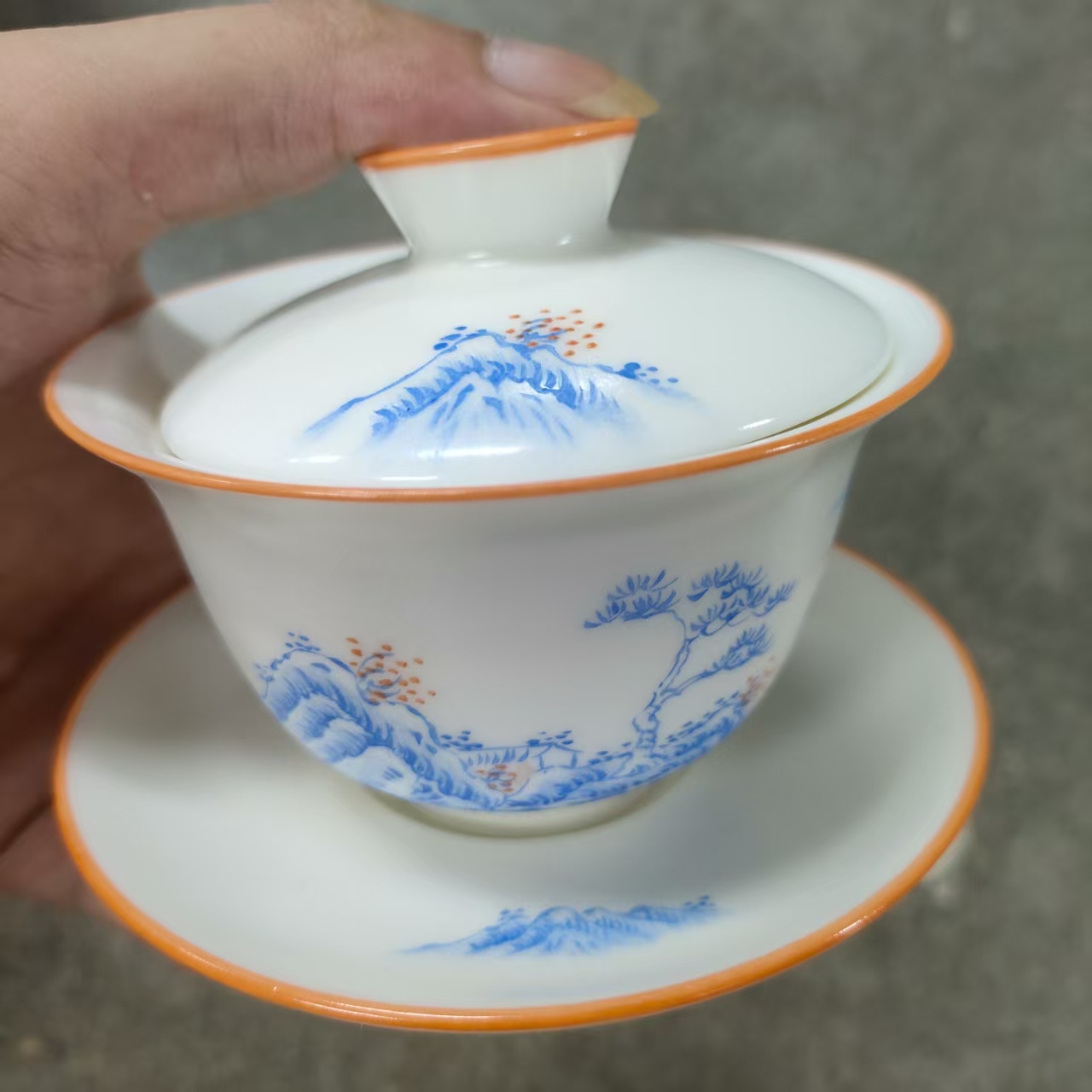 山水手绘盖碗CC8685