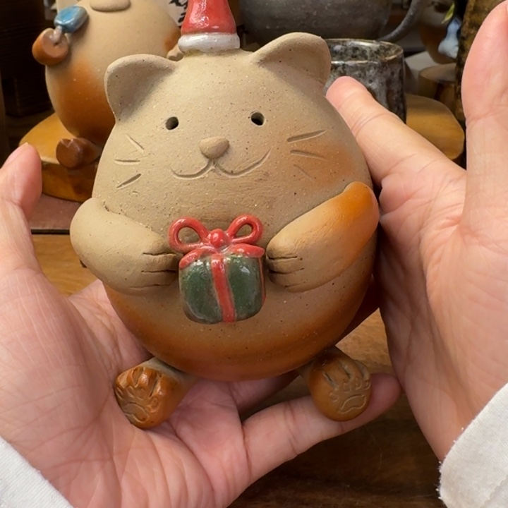 福田窑备前烧圣诞猫置物福利一口价