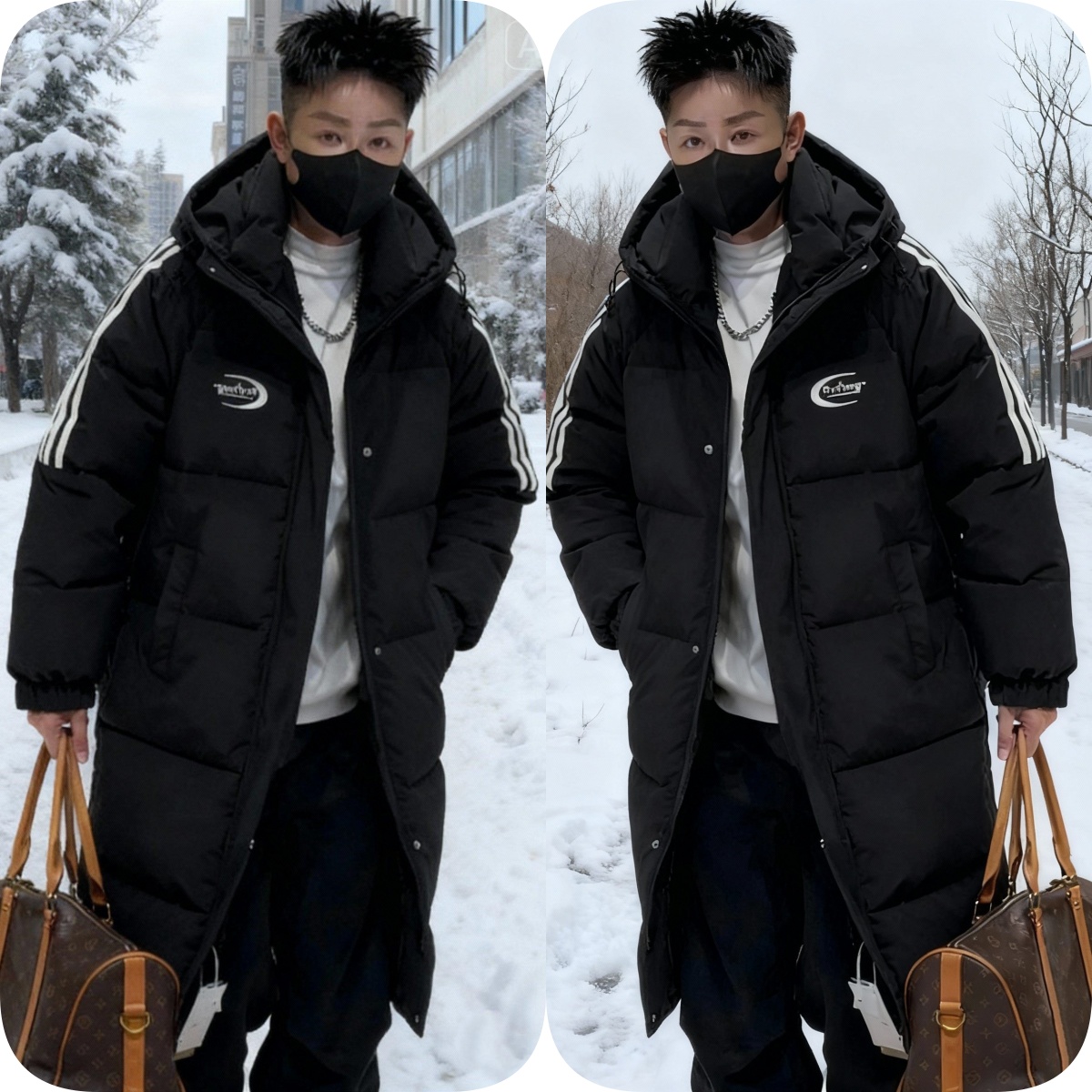 （整张棉冬季）青少年男生连帽加厚长款保暖棉衣5820