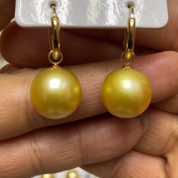 海水珍珠金珍珠耳坠18K金镶嵌