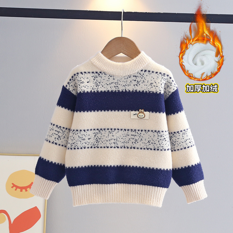 2025男童毛衣秋冬款儿童针织衫冬装打底加绒圆领加厚保暖打底衫