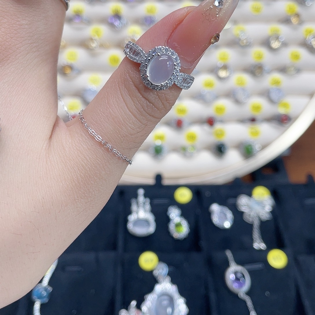 岫玉银S925镶嵌戒指