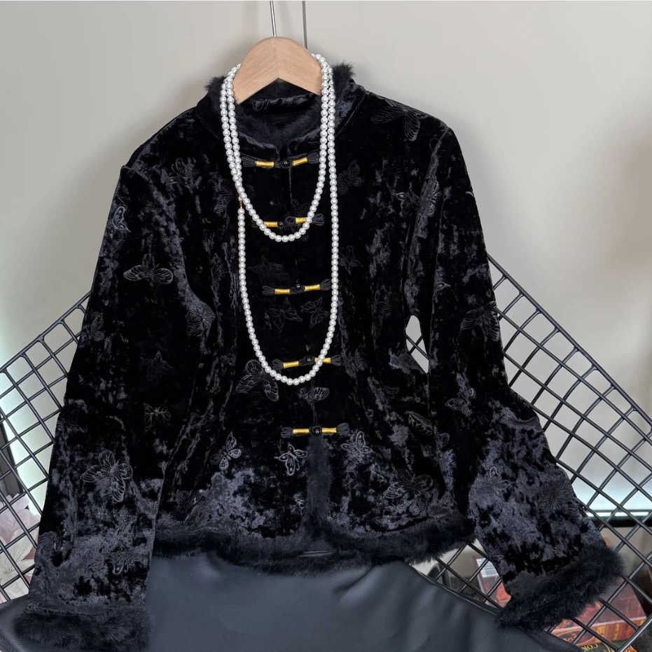 秋冬新款新中式加绒加厚收腰盘扣衬衫国风保暖打底小衫287