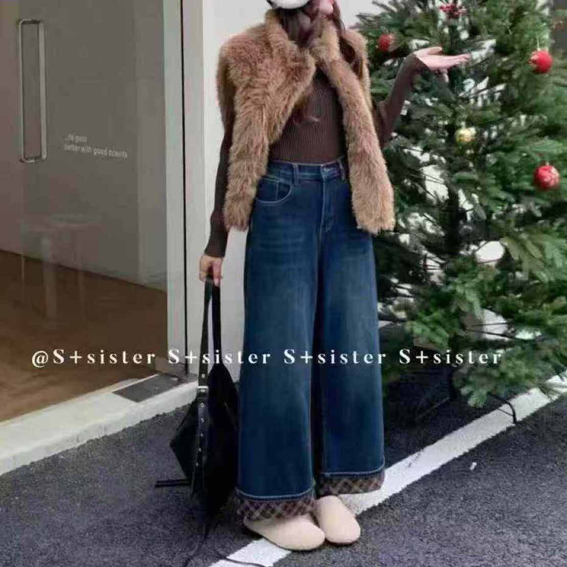 W2018 复合绒挽边直筒裤