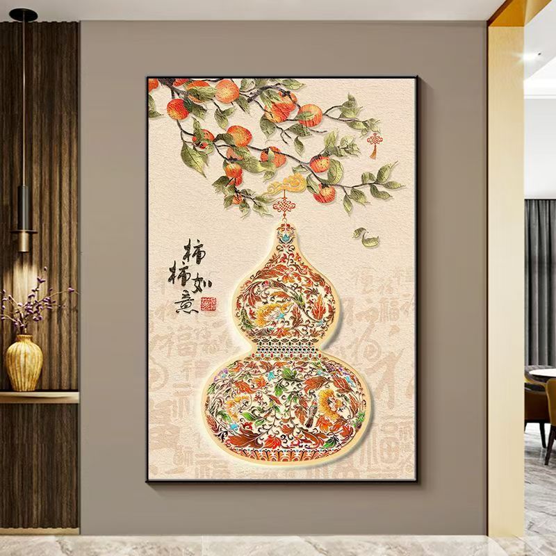 高档葫芦砂岩装饰画新中式入户玄关走廊福禄吉祥客厅挂画