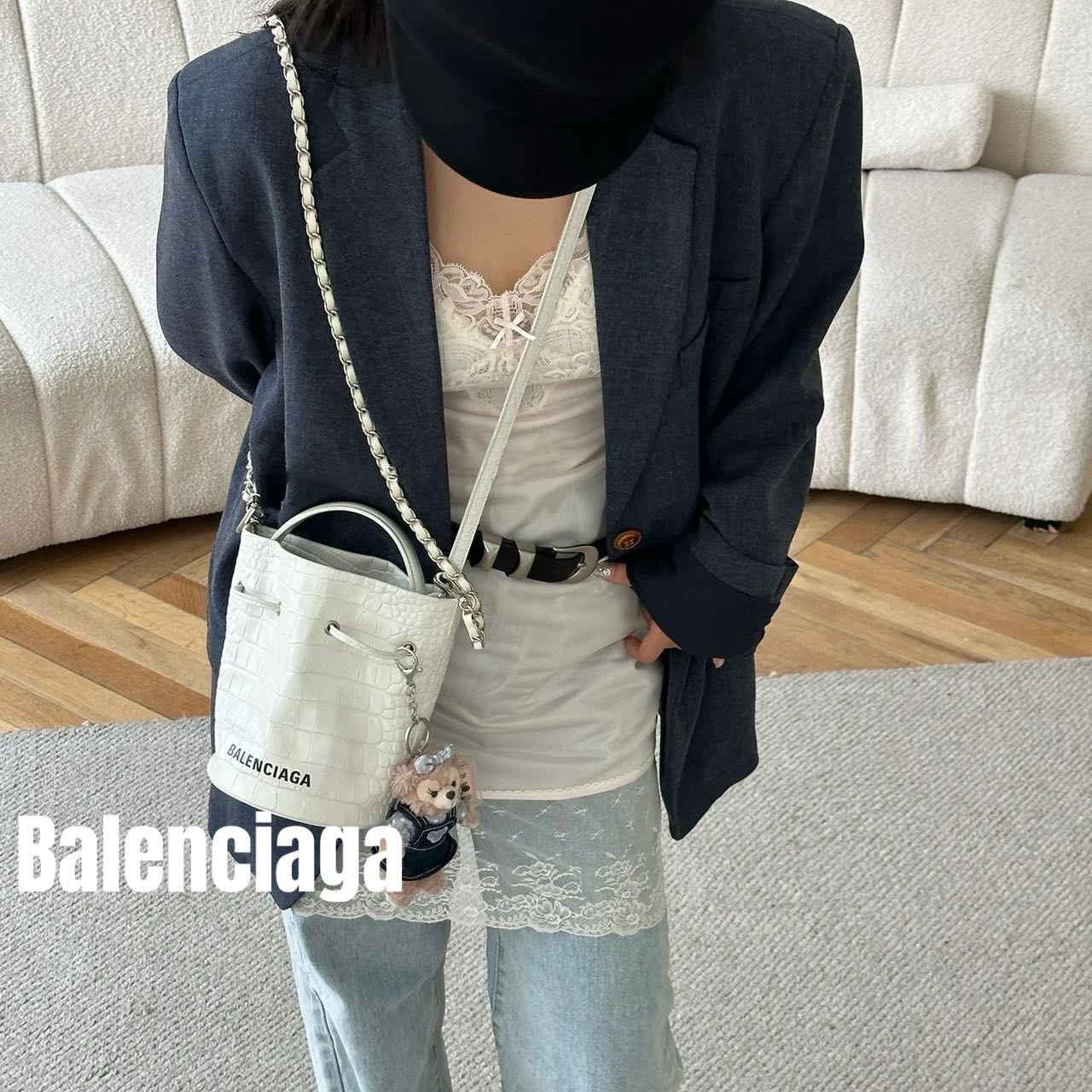 修复品618607/巴黎世家/Balenciaga小号抽绳水桶包