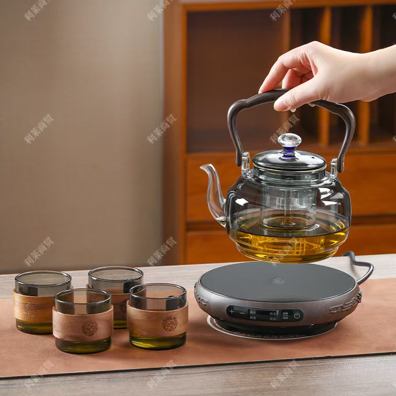 25年新款中古风创意木纹色大功率煮茶炉套装