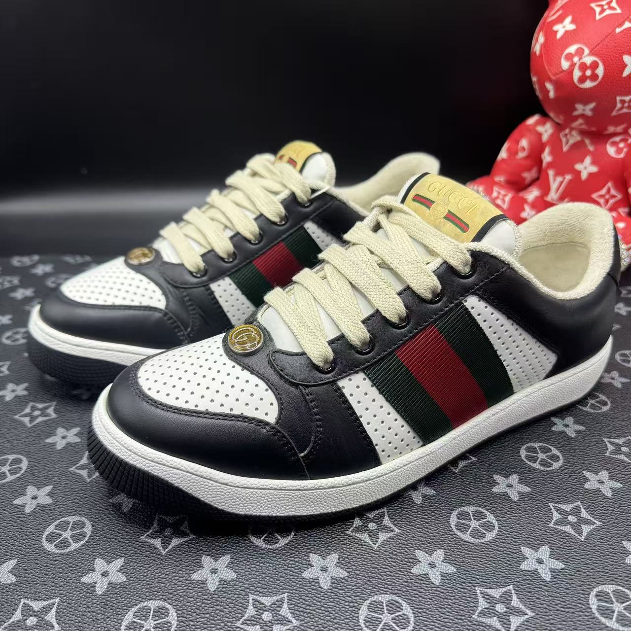 95新 GUCCI/古驰 黑白熊猫休闲时尚百搭舒适脏脏鞋39欧码ddm3448