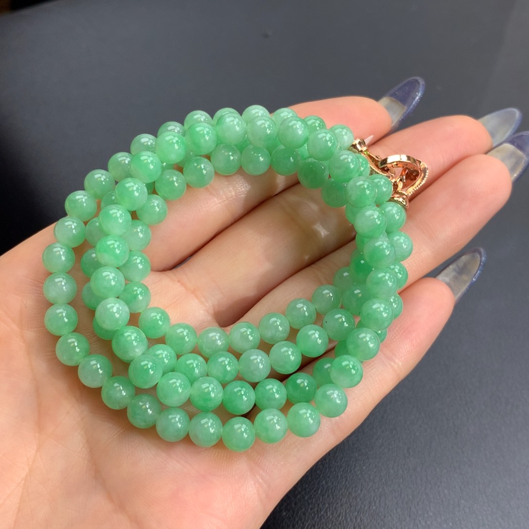 翡翠手链未镶嵌冰润果绿项链卡6m m