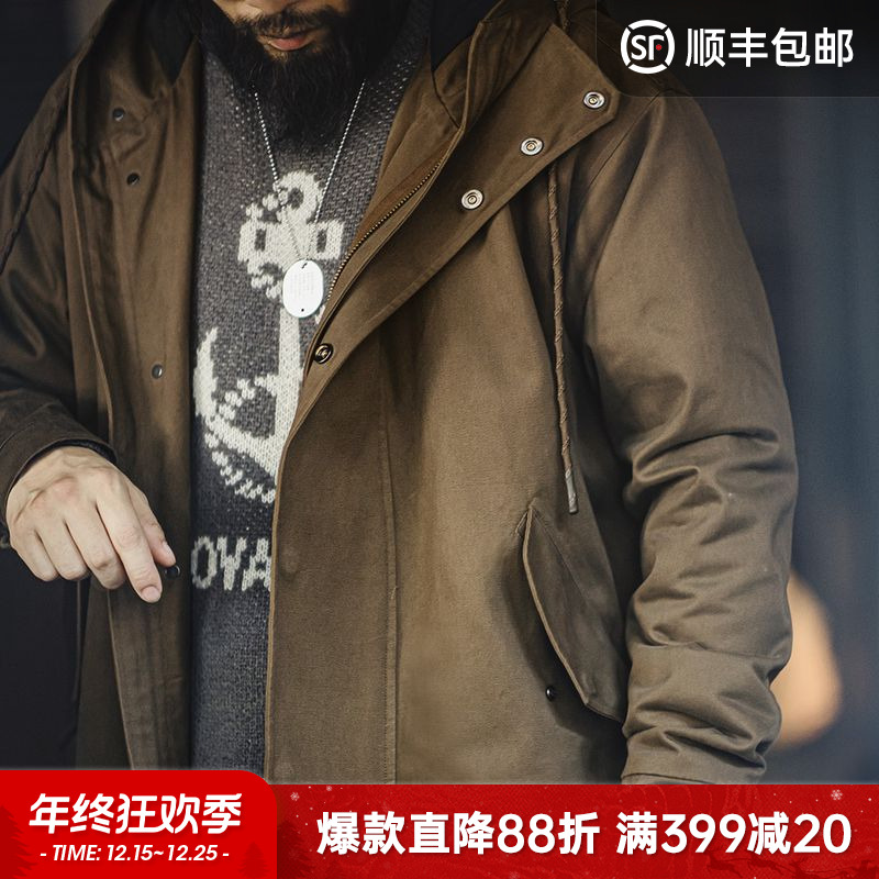 马登工装 美式复古M51磨毛连帽风衣军事风宽松纯棉中长款外套男秋