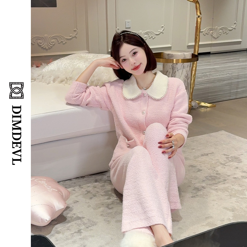 DIMDEVL/汀黛珍珠娃娃领减龄双面半边绒秋冬加厚保暖家居服睡衣