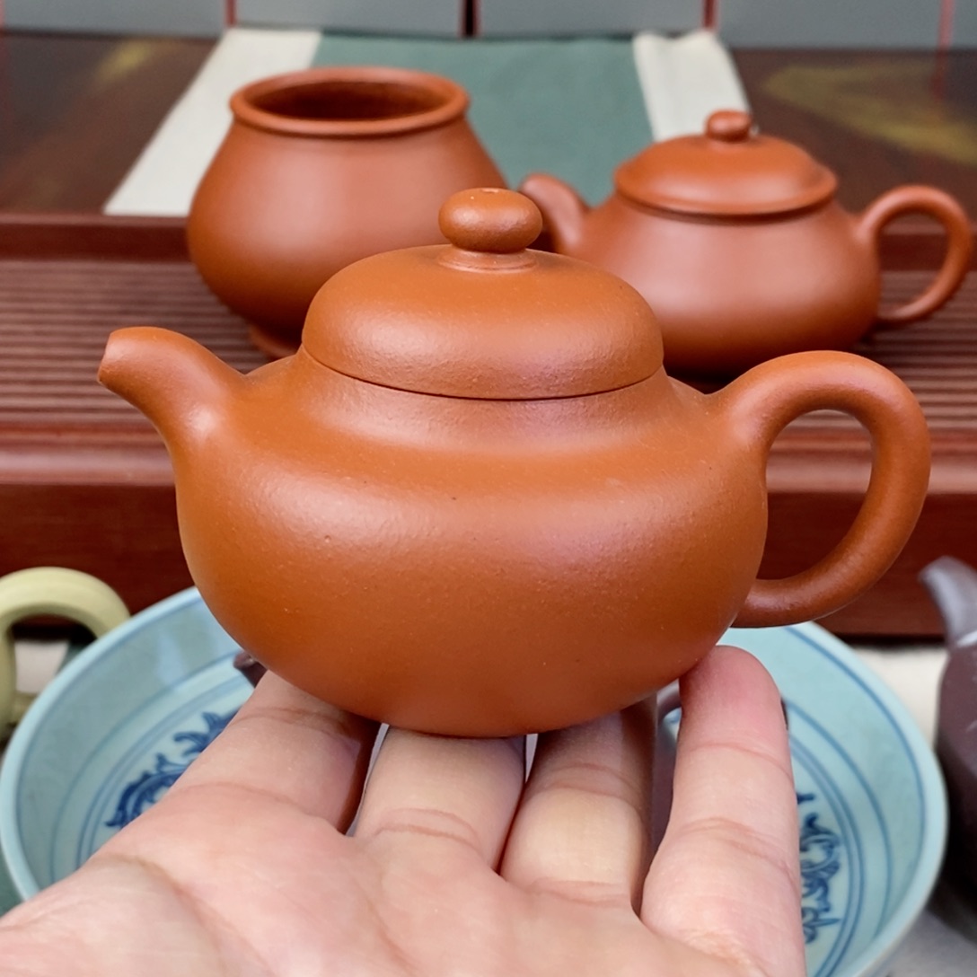 紫砂茶壶小红泥柿园110毫升半手工