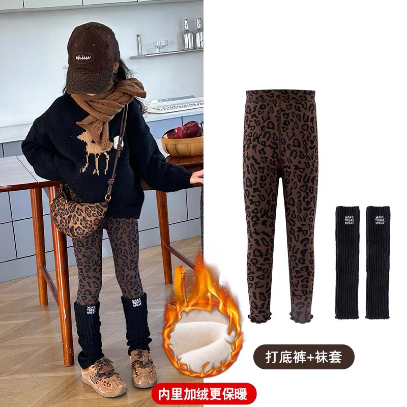 女童加绒加厚打底裤2025新款女孩百搭时髦秋冬款鲨鱼裤高腰休闲裤