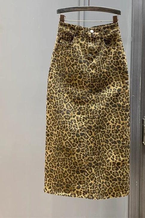 高腰牛仔半身裙中长款开叉