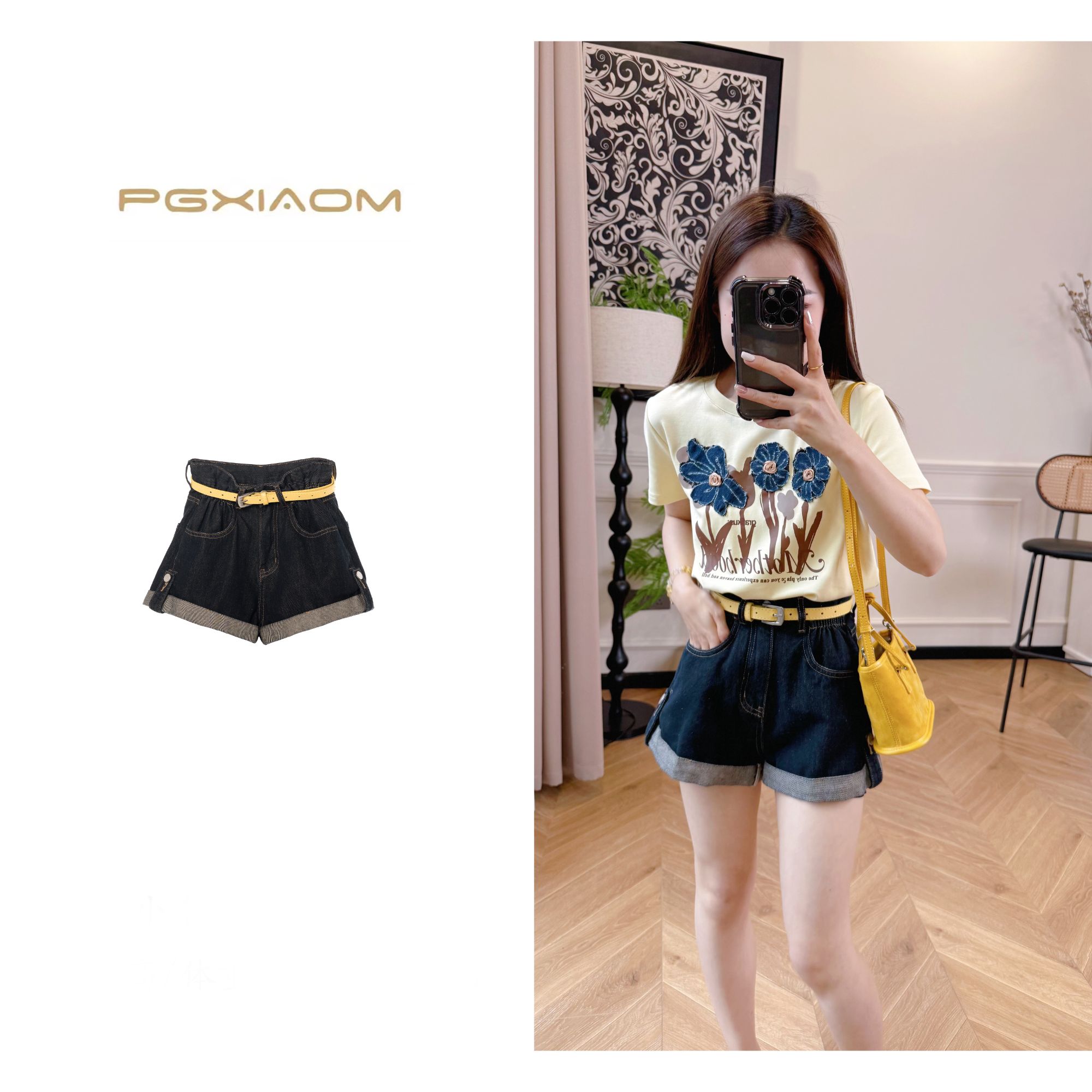 【PGXIAOM】润秀定制深蓝色牛仔短裤KZ10022                      