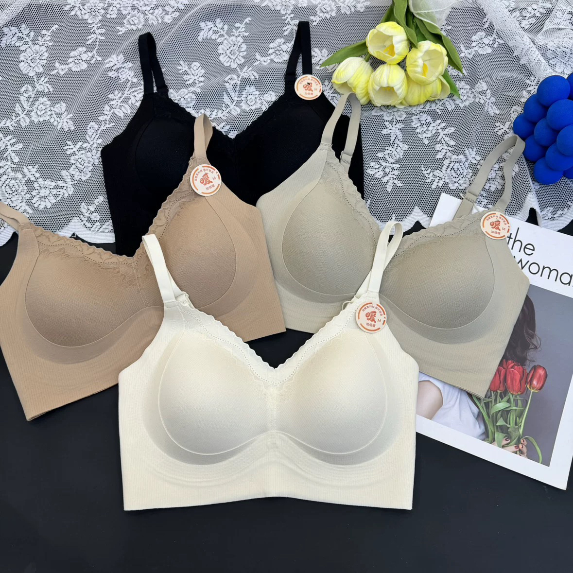 磨毛蕾丝V领防走光美背裹胸无痕细肩带抹胸内搭文胸