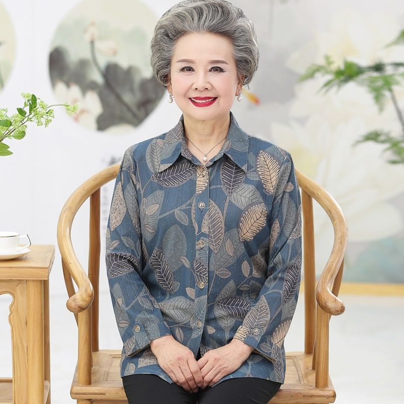 奶奶装春秋装衬衫上衣60-70岁中老年女夏季老人衣服长袖薄款衬衣