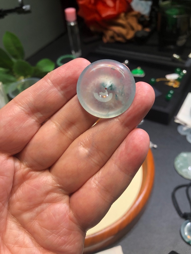 鹏鹏翡翠高冰飘花平安扣吊坠冰透高冰种通透中古挂坠