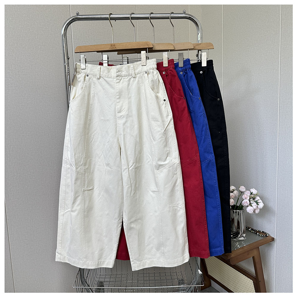 1K102夏季新款宽松后松紧腰女士阔腿休闲裤