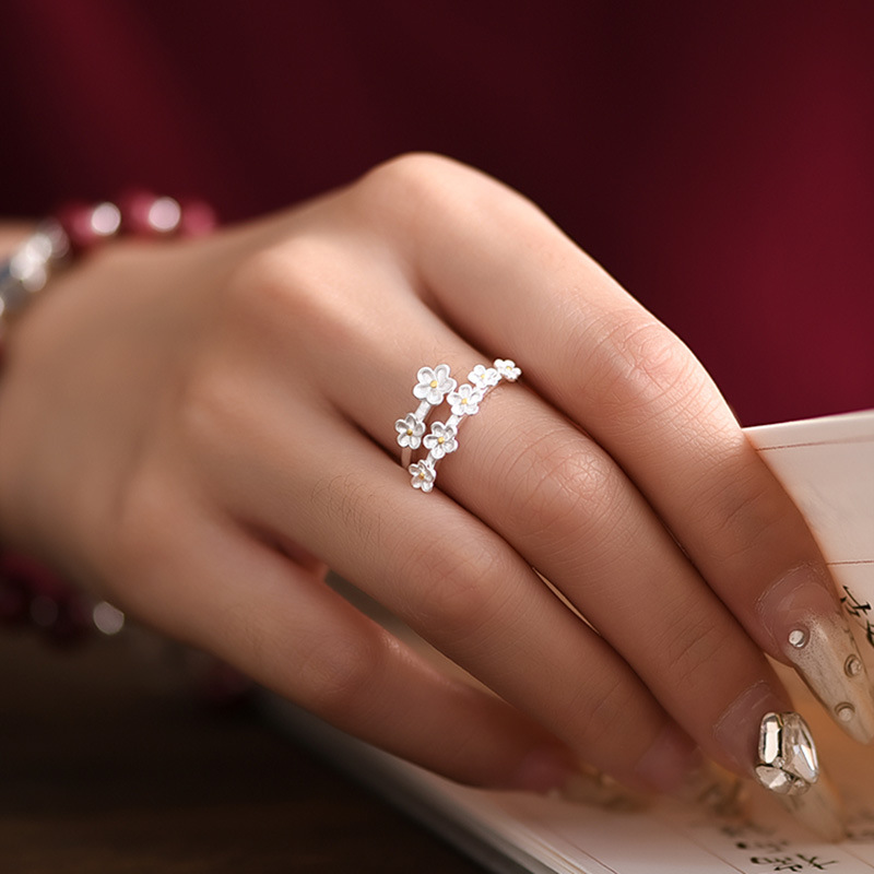 足银戒指 【梅花戒】原创设计日韩网红设计感指环气质轻奢可调节