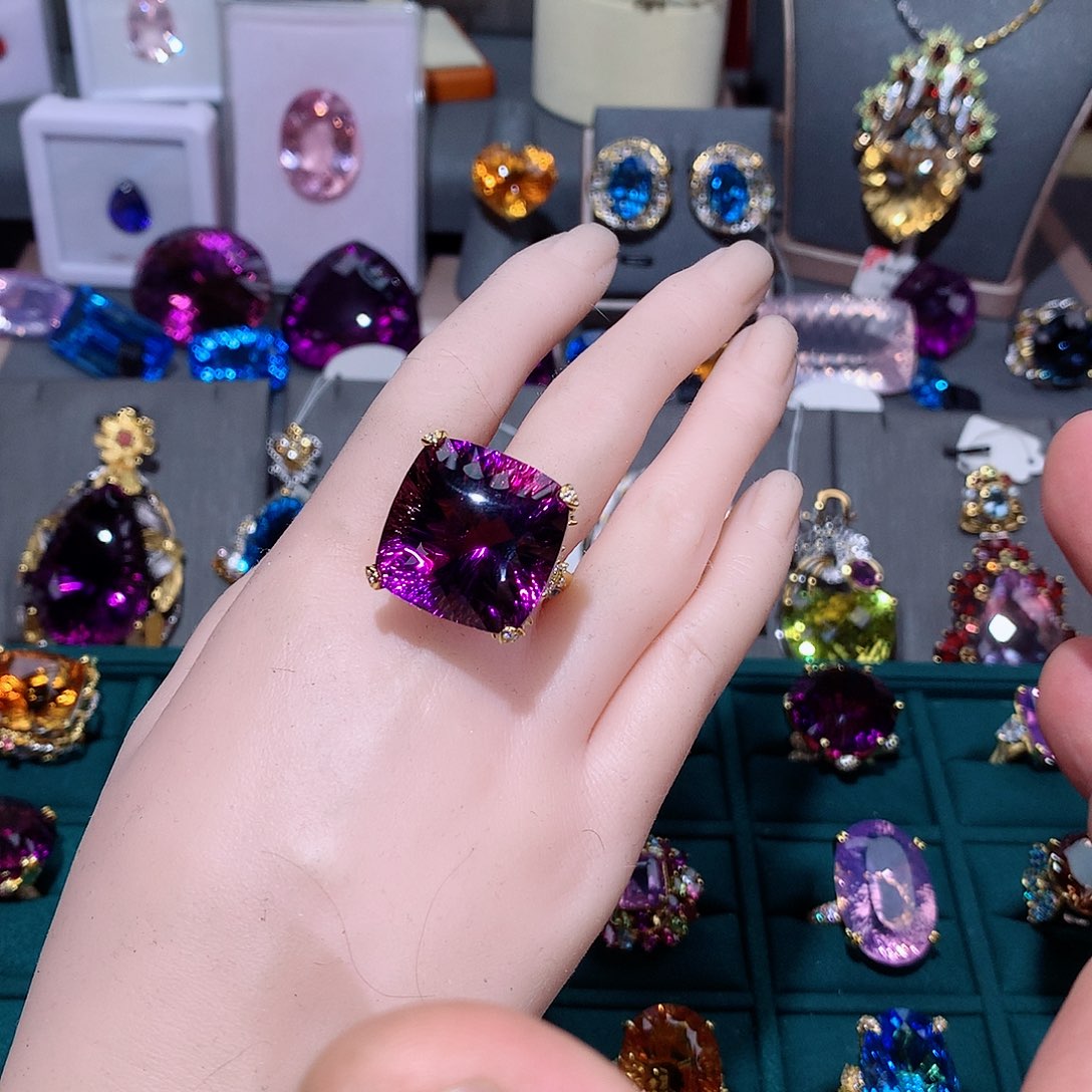 水晶戒指银S925镶嵌戒指