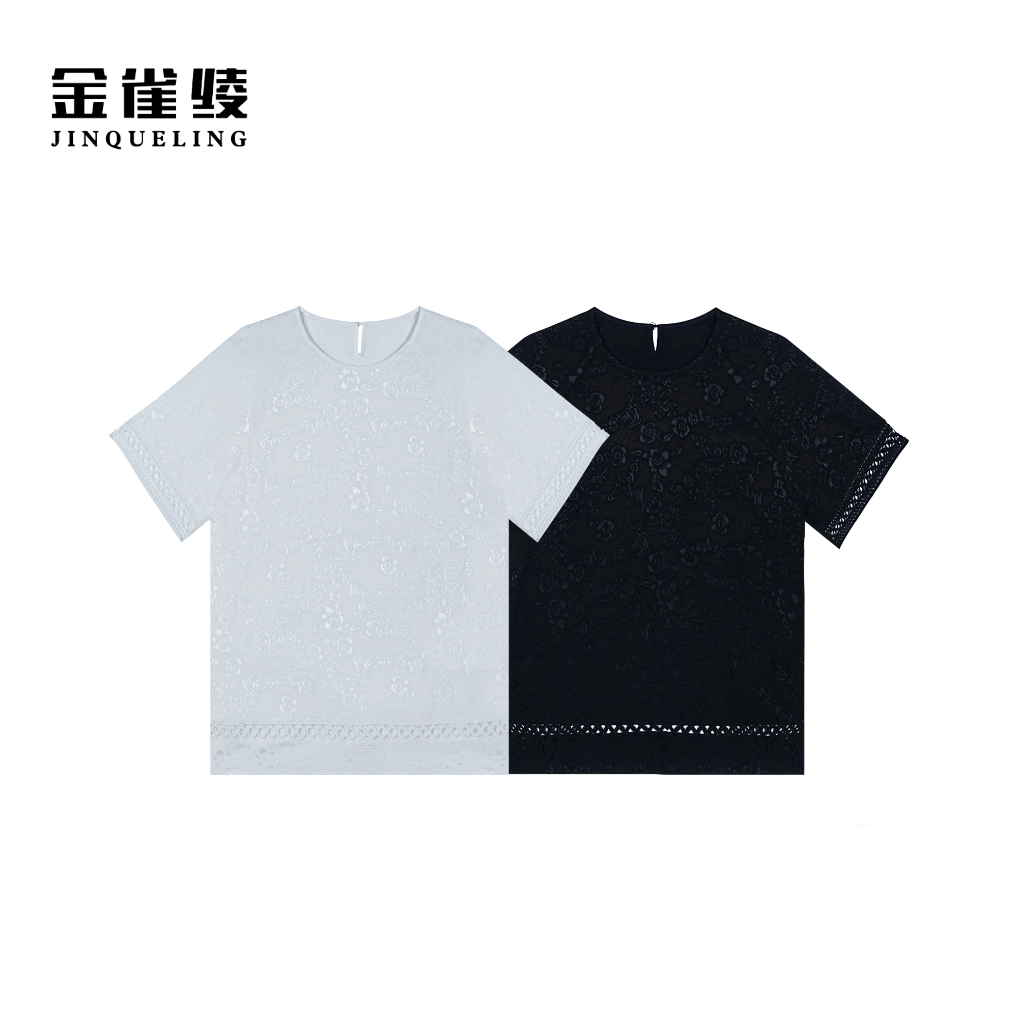 金雀绫【笑忘书】原创设计提花圆领大码女装小衫SZA1S144