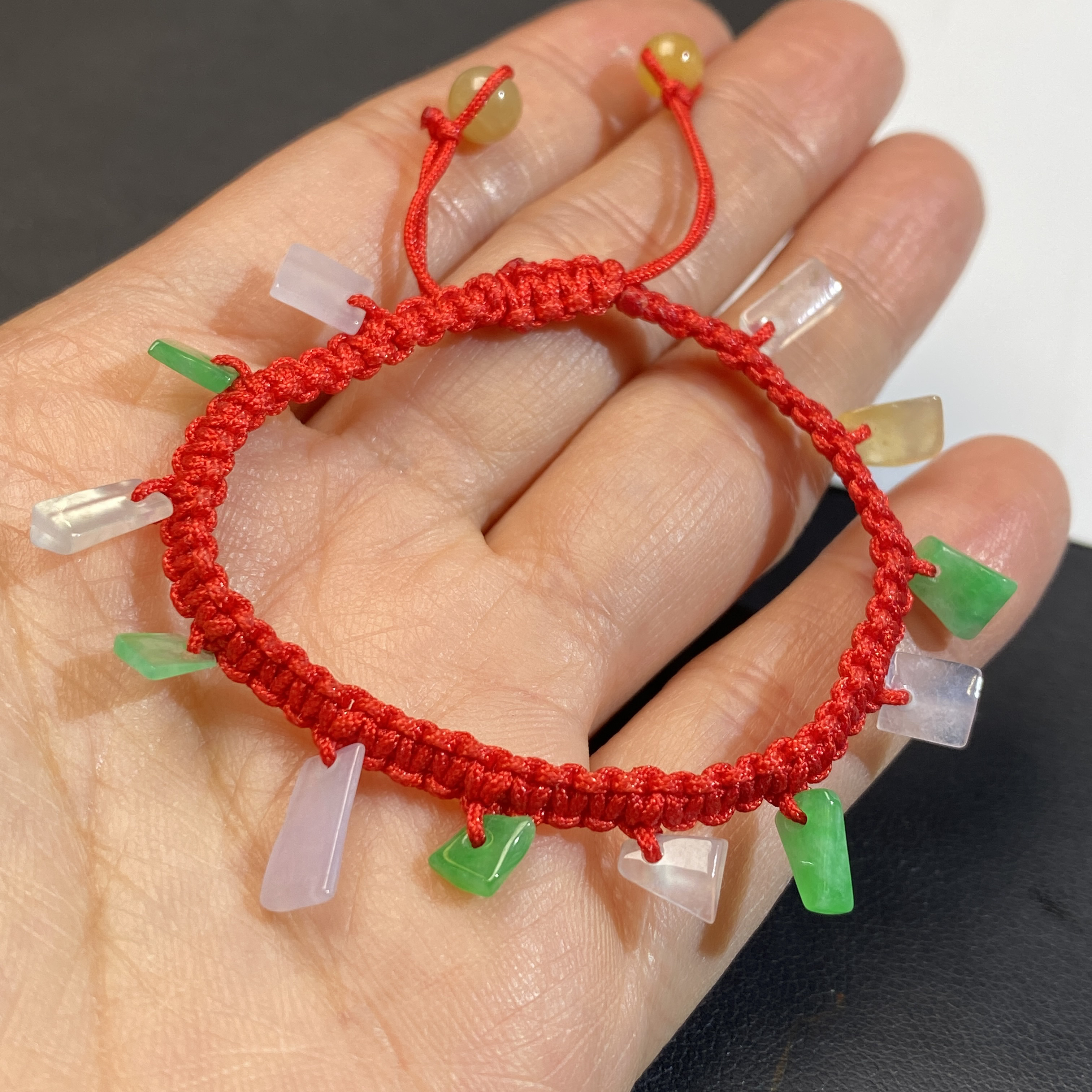 冰种多宝翡翠BB手绳 宝宝满月红绳 小童翡翠手绳 色好 冰透水润