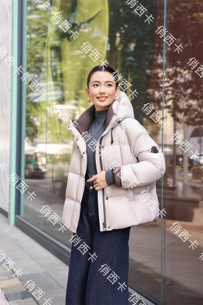 新国标90白鸭绒连帽简约羽绒服外套（长度约67-69公分）