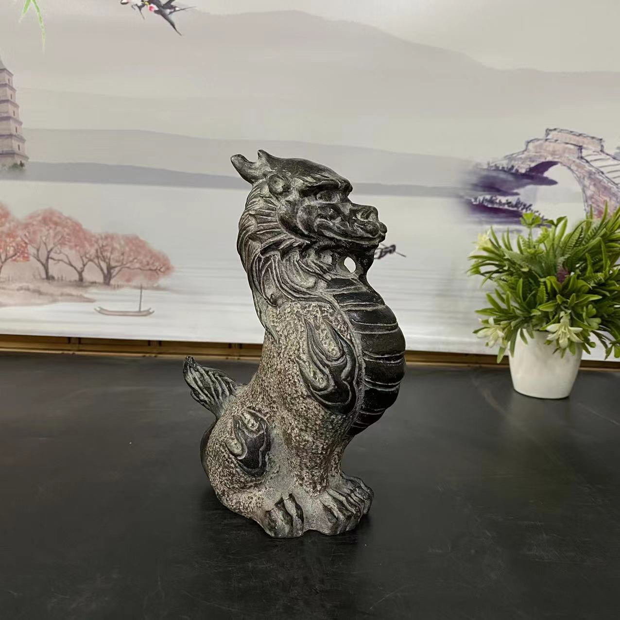 聚鹏阁山西青石朝凤【高30厘米】摆件/茶室会所博古架造景摆件