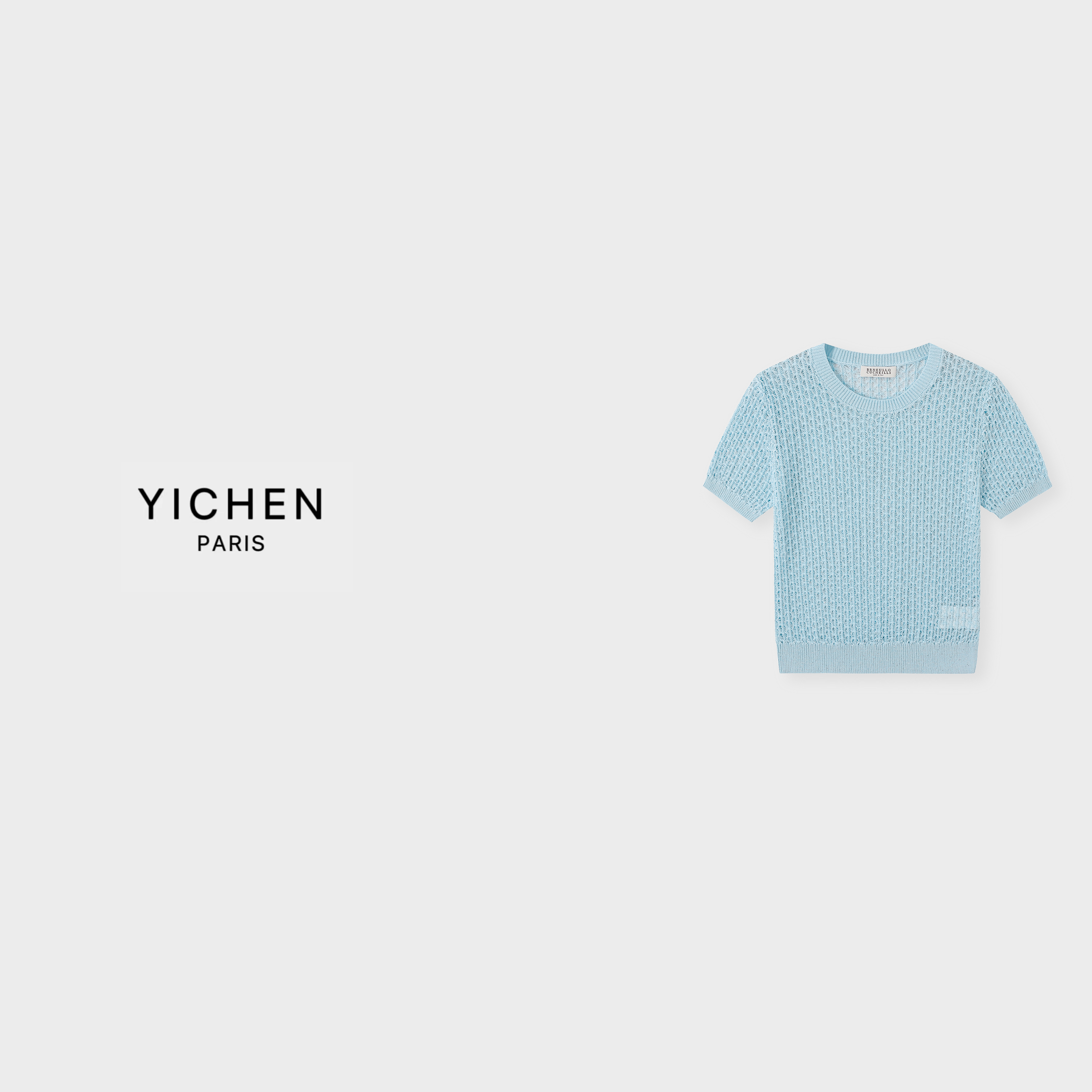 YC 极简松弛感B C立体镂空海雾蓝针织短袖-6246