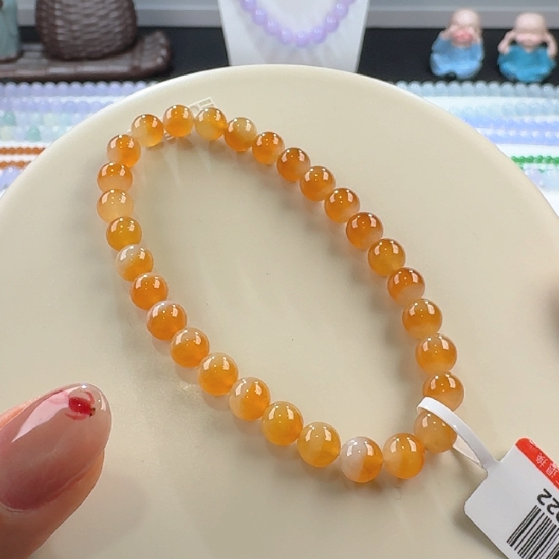 翡翠手链未镶嵌冰黄聚宝盆单圈6.2mm