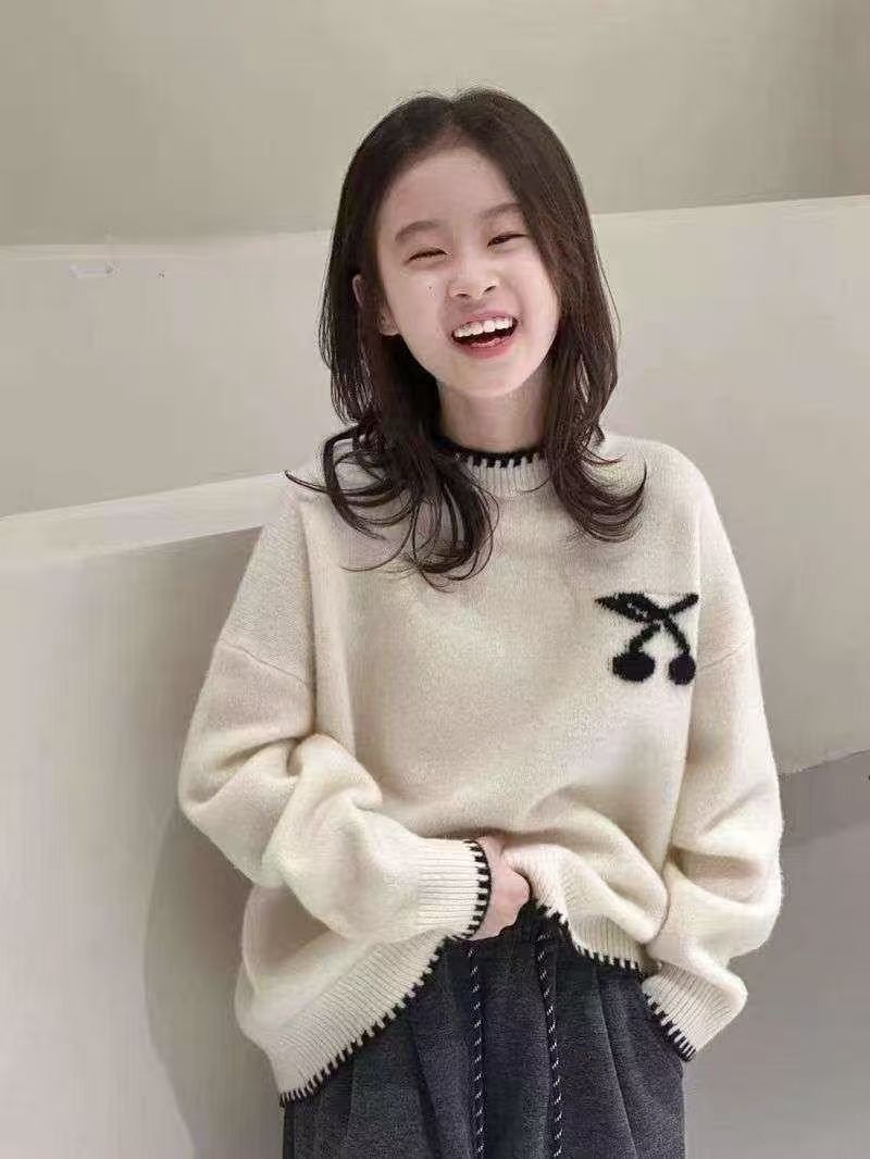 2025新款女童毛衣秋冬季洋气儿童加绒加厚套头女孩保暖上衣打底衫