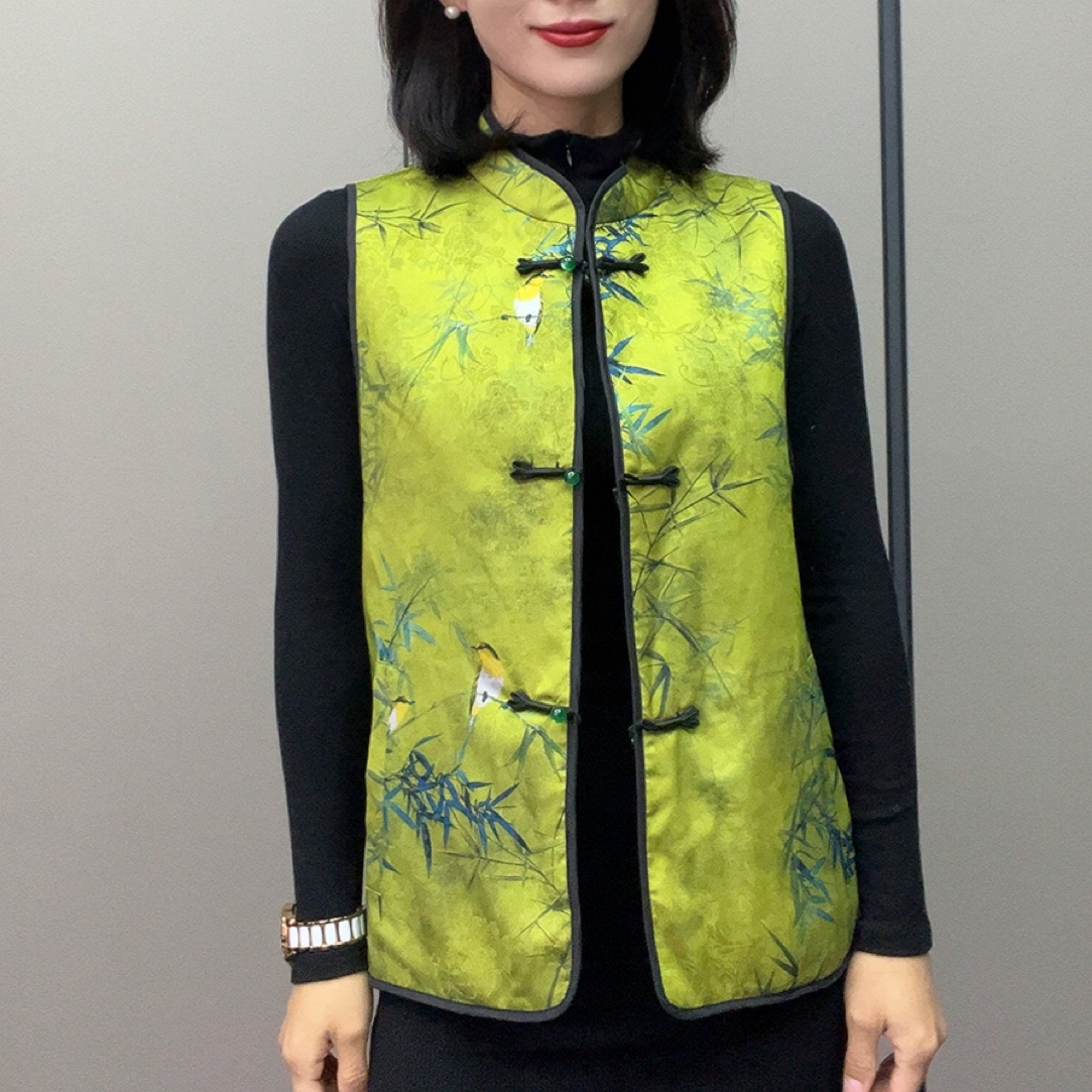 拼接厚款冬季国风立领修身型马夹中式百搭民族风马甲双面中国风