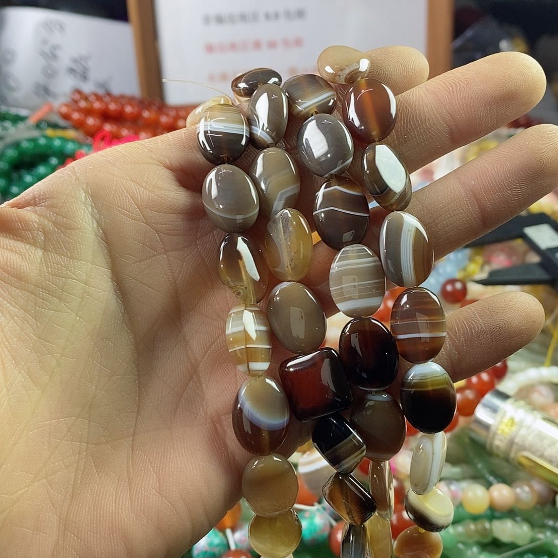 玛瑙/玉髓珠宝半成品合金一条12×15咖啡玛瑙蛋型A301