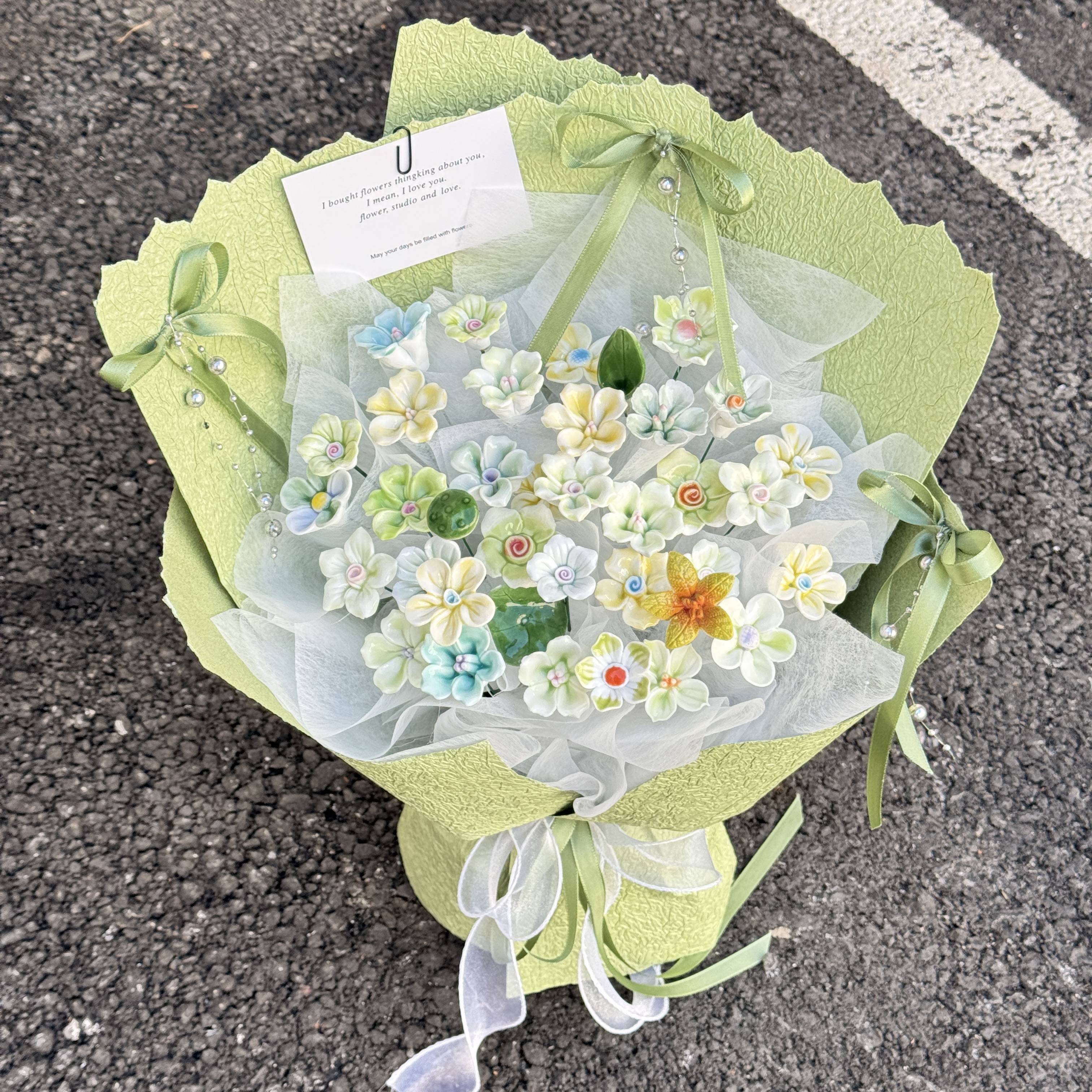 「成品发货」绿色系陶瓷花束景德镇陶瓷花成品适合送男生女朋友礼物